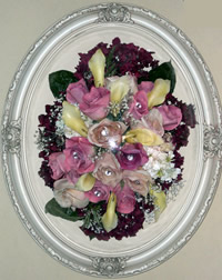 Pink and Yellow Roses with Oval Frame